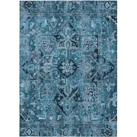 Photo of Denim and Gray Oriental Washable Non Skid Indoor Outdoor Area Rug