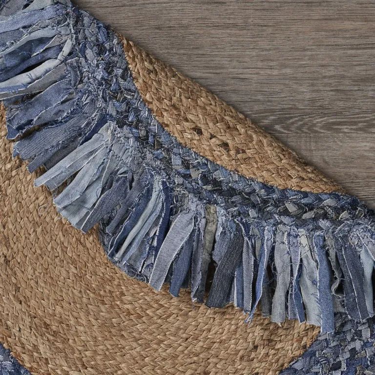 Denim and Natural Jute Fringed Round Rug Photo 4