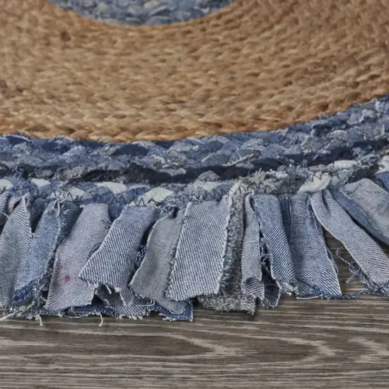 Denim and Natural Jute Fringed Round Rug Photo 3