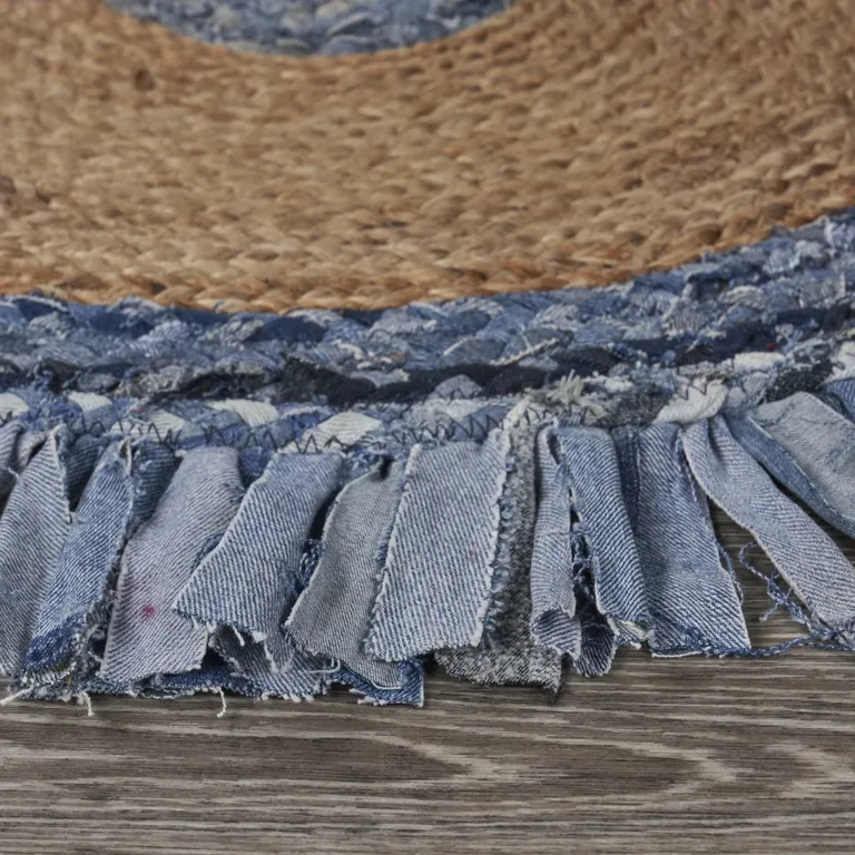 Denim and Natural Jute Fringed Round Rug Photo 3