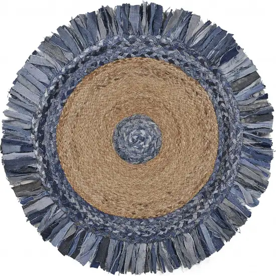 Denim and Natural Jute Fringed Round Rug Photo 1