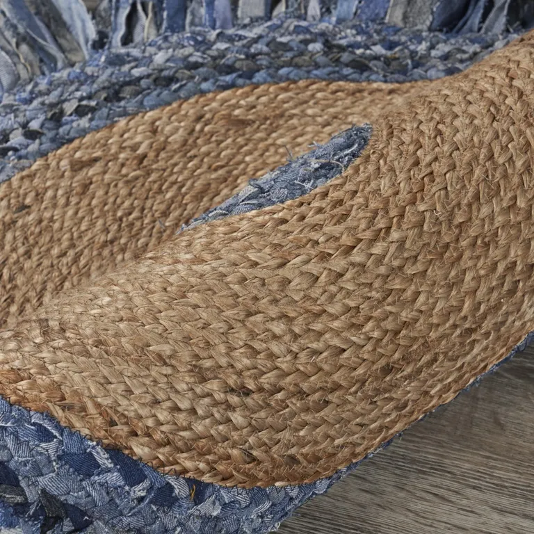 Denim and Natural Jute Fringed Round Rug Photo 5