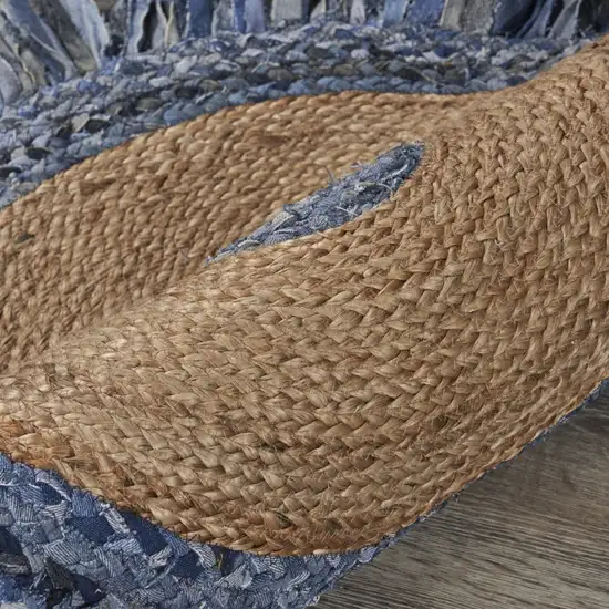 Denim and Natural Jute Fringed Round Rug Photo 5