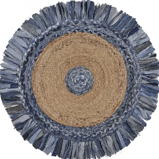 Denim and Natural Jute Fringed Round Rug Photo 10