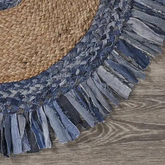 Denim and Natural Jute Fringed Round Rug Photo 6