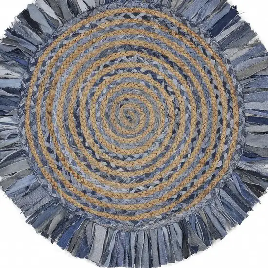 Denim and Natural Jute Round Swirl Fringed Rug Photo 10