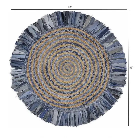 Denim and Natural Jute Round Swirl Fringed Rug Photo 8