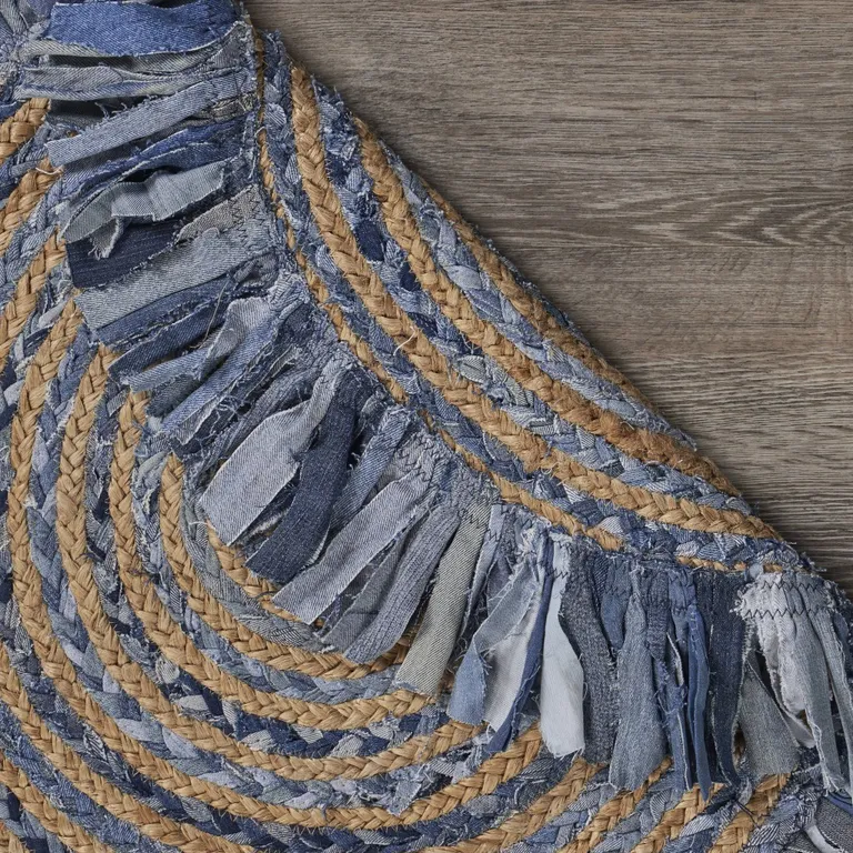 Denim and Natural Jute Round Swirl Fringed Rug Photo 4