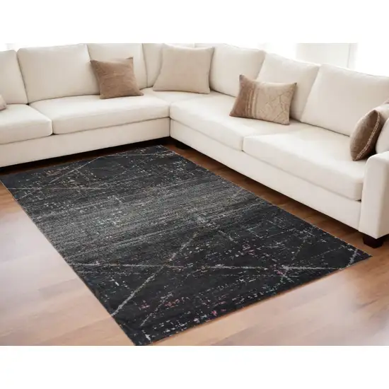 Distressed Black Abstract Area Rug Photo 2