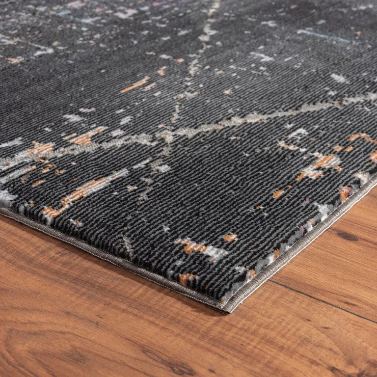 Distressed Black Abstract Area Rug Photo 5