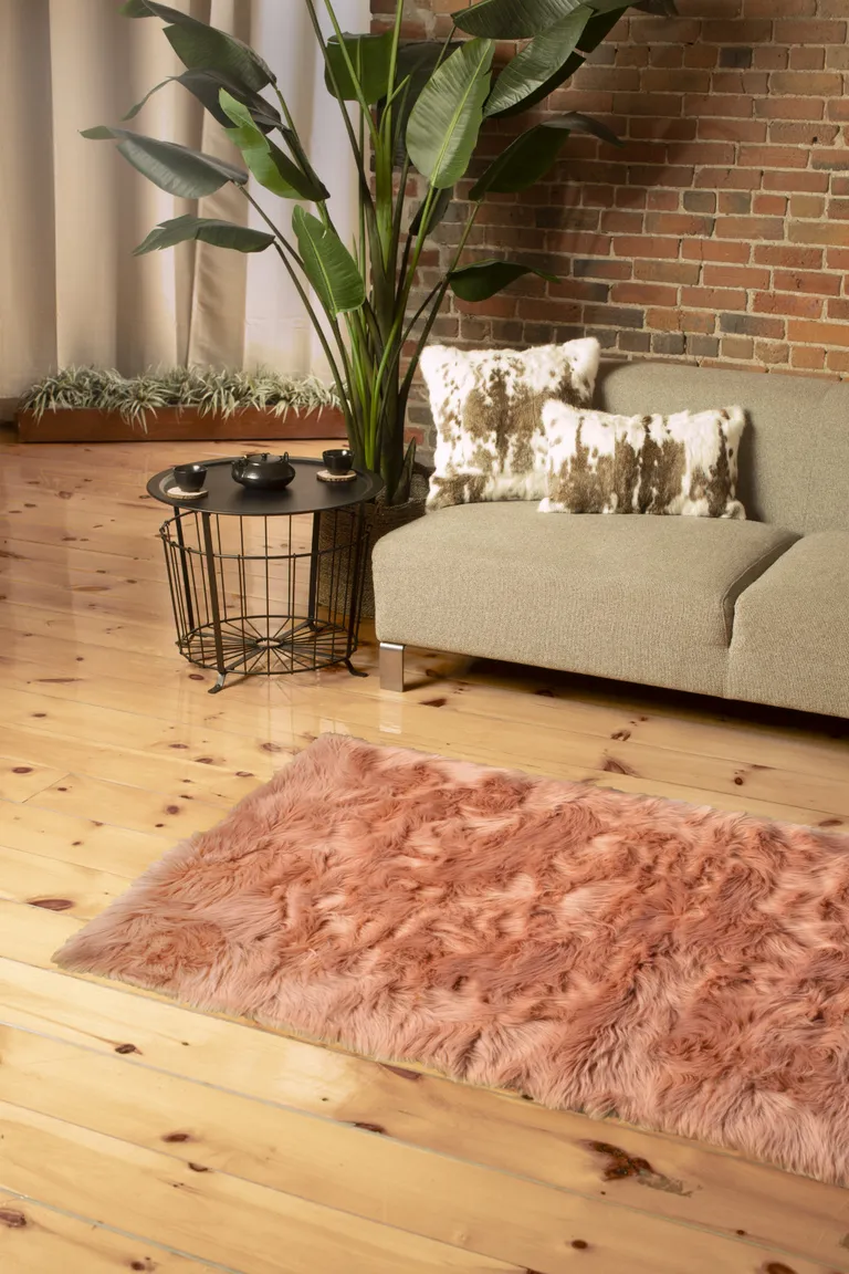 Dusty Rose Faux Fur Non Skid Area Rug Photo 1