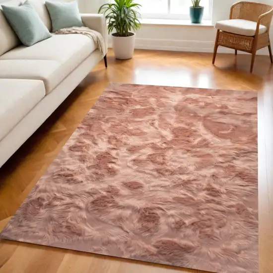 Dusty Rose Faux Fur Non Skid Area Rug Photo 1