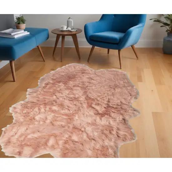 Dusty Rose Faux Fur Washable Non Skid Area Rug Photo 1