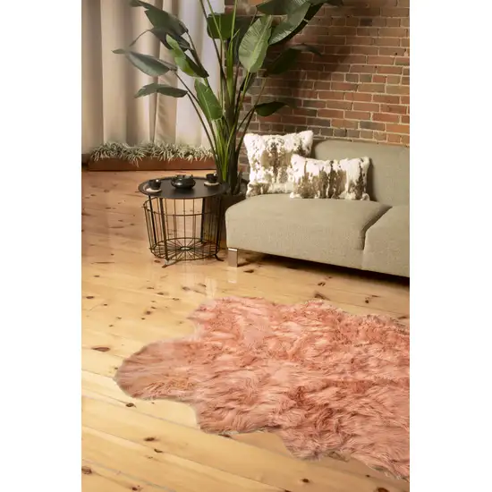 Dusty Rose Faux Fur Washable Non Skid Area Rug Photo 3