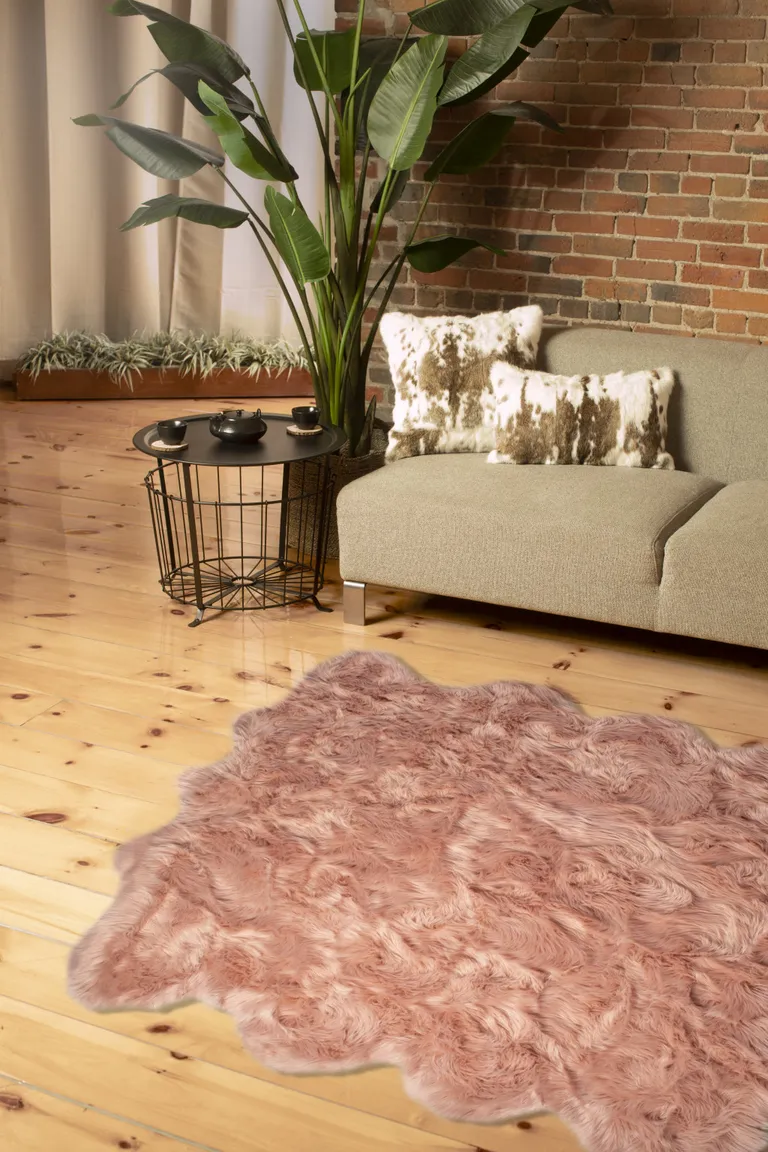 Dusty Rose Faux Fur Washable Non Skid Area Rug Photo 3