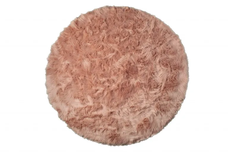 Dusty Rose Round Faux Fur Washable Non Skid Area Rug Photo 1