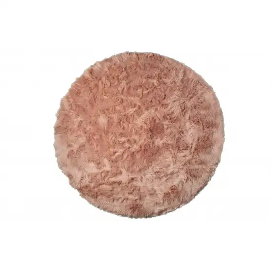 Dusty Rose Round Faux Fur Washable Non Skid Area Rug Photo 1