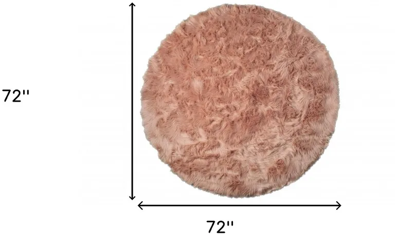 Dusty Rose Round Faux Fur Washable Non Skid Area Rug Photo 4