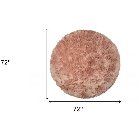 Dusty Rose Round Faux Fur Washable Non Skid Area Rug Photo 4