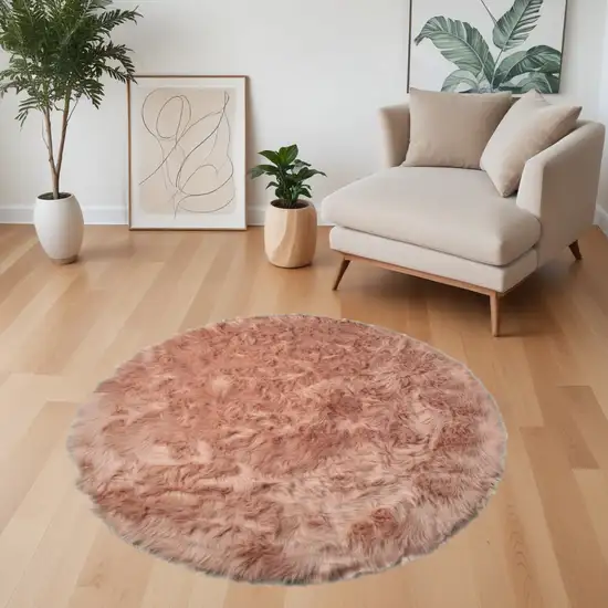 6' X 6' Dusty Rose Round Faux Fur Washable Non Skid Area Rug Photo 1