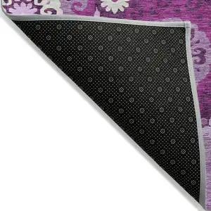 Photo of Eggplant And Mauve Floral Medallion Washable Indoor Outdoor Area Rug