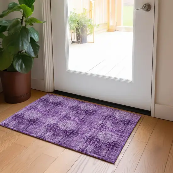 Eggplant Floral Medallion Washable Non Skid Indoor Outdoor Area Rug Photo 7