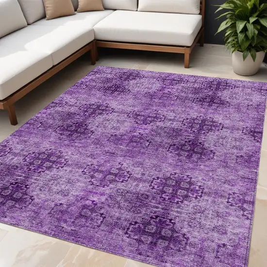 Eggplant Floral Medallion Washable Non Skid Indoor Outdoor Area Rug Photo 1