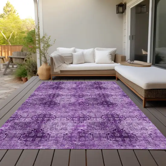 Eggplant Floral Medallion Washable Non Skid Indoor Outdoor Area Rug Photo 9