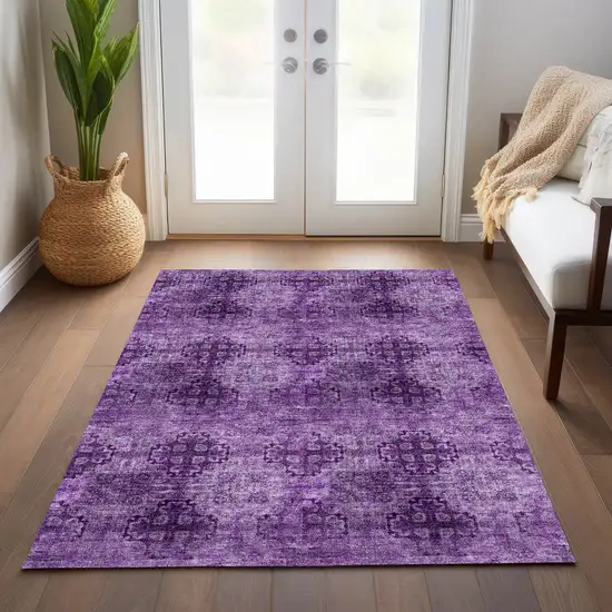 Eggplant Floral Medallion Washable Non Skid Indoor Outdoor Area Rug Photo 8