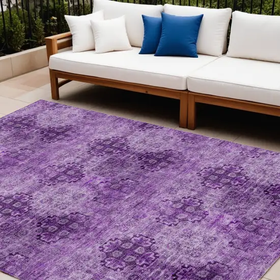 Eggplant Floral Medallion Washable Non Skid Indoor Outdoor Area Rug Photo 1