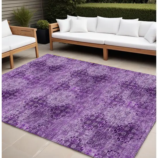 Eggplant Floral Medallion Washable Non Skid Indoor Outdoor Area Rug Photo 1