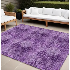 Photo of Eggplant Floral Medallion Washable Non Skid Indoor Outdoor Area Rug