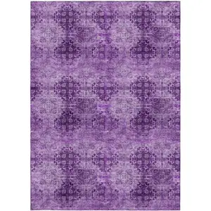 Photo of Eggplant Floral Medallion Washable Non Skid Indoor Outdoor Area Rug