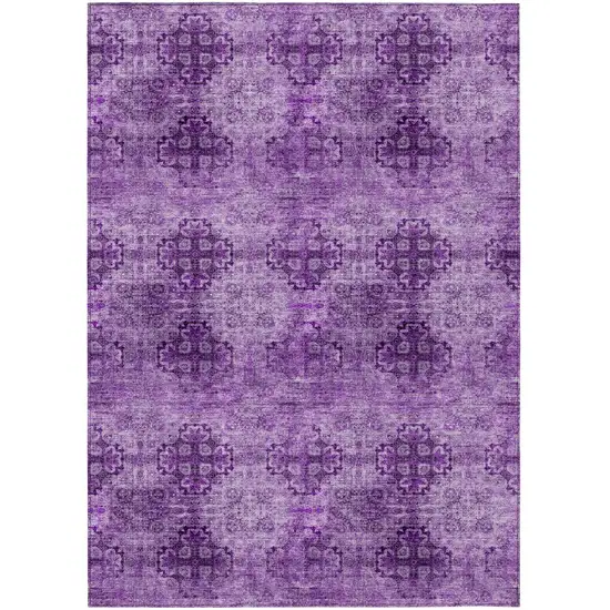 Eggplant Floral Medallion Washable Non Skid Indoor Outdoor Area Rug Photo 2