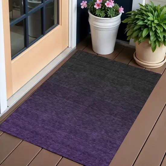 Eggplant Purple And Charcoal Abstract Washable Indoor Outdoor Area Rug Photo 1