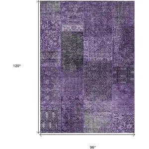 Photo of Eggplant Purple And Charcoal Patchwork Washable Indoor Outdoor Area Rug