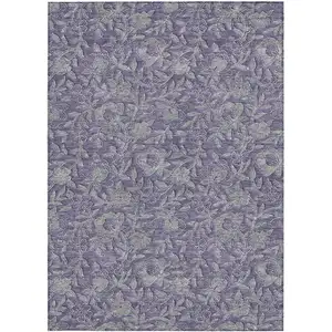 Photo of Eggplant Purple And Gray Floral Washable Indoor Outdoor Area Rug