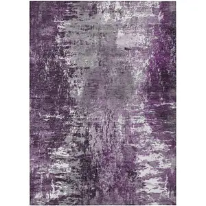 Photo of Eggplant Purple And Lavender Abstract Washable Indoor Outdoor Area Rug