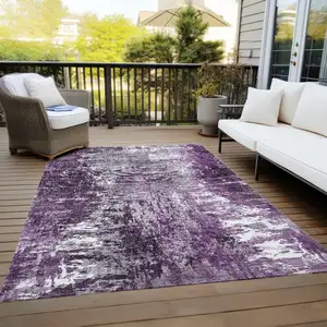 Photo of Eggplant Purple And Lavender Abstract Washable Indoor Outdoor Area Rug