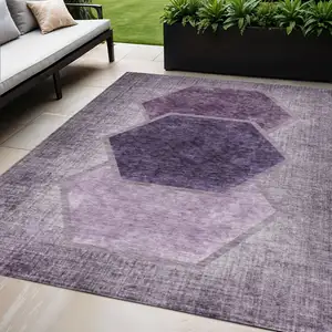 Photo of Eggplant Purple And Lavender Geometric Washable Indoor Outdoor Area Rug