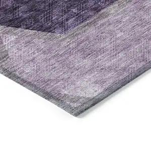 Photo of Eggplant Purple And Lavender Geometric Washable Indoor Outdoor Area Rug