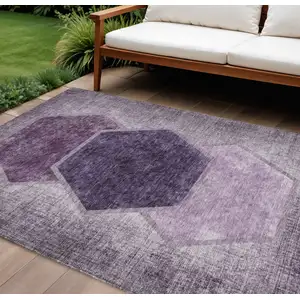 Photo of Eggplant Purple And Lavender Geometric Washable Indoor Outdoor Area Rug