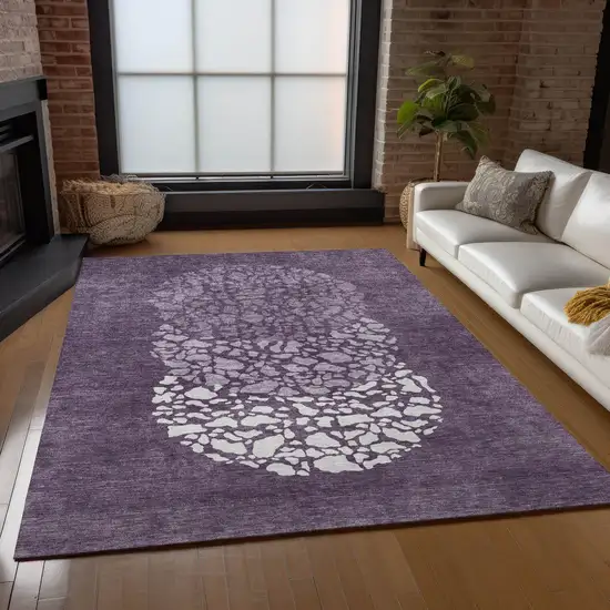 Eggplant Purple And Lilac Abstract Washable Indoor Outdoor Area Rug Photo 9