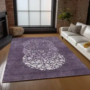 Photo of Eggplant Purple And Lilac Abstract Washable Indoor Outdoor Area Rug