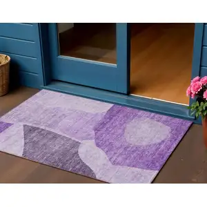 Photo of Eggplant Purple And Lilac Abstract Washable Indoor Outdoor Area Rug