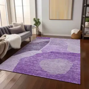 Photo of Eggplant Purple And Lilac Abstract Washable Indoor Outdoor Area Rug