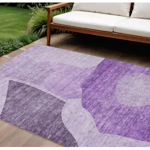 Photo of Eggplant Purple And Lilac Abstract Washable Indoor Outdoor Area Rug