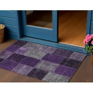 Photo of Eggplant Purple And Lilac Patchwork Washable Indoor Outdoor Area Rug