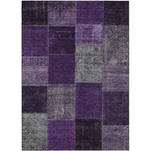 Photo of Eggplant Purple And Lilac Patchwork Washable Indoor Outdoor Area Rug