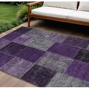 Photo of Eggplant Purple And Lilac Patchwork Washable Indoor Outdoor Area Rug